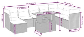 9 pcs conjunto de sofás p/ jardim com almofadões vime PE bege