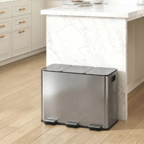 Caixote do lixo de cozinha, caixote do lixo para separação seletiva, 3 compartimentos de 20 L, baldes interiores removíveis, 61,9 x 36,6 x 56,7 cm, pr