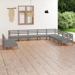 vidaXL 10 pcs conjunto lounge de jardim pinho maciço cinzento