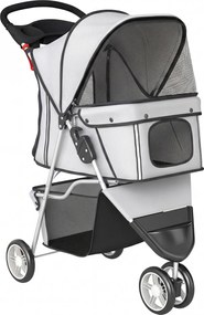 PawHut Carrinho para Cães Pequenos Dobrável até 10 kg com 3 Rodas, Capota Ajustável, Cesta, Janelas de Malha, Porta-Copos, Cinzento | Aosom Portugal