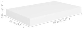 Prateleira de parede suspensa 40x23x3,8 cm MDF branco