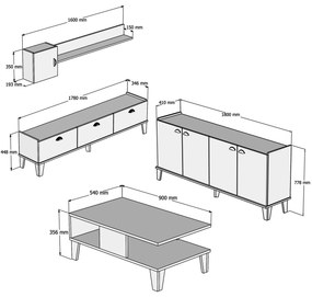 Conjunto de Mobiliário de Sala de Estar Sumer – Carvalho – TV Stand: 1