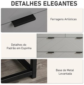Cómoda com 4 Gavetas Base Elevada e Desenho Antiderrapante 80x40x79 cm Branco Cinzento e Preto