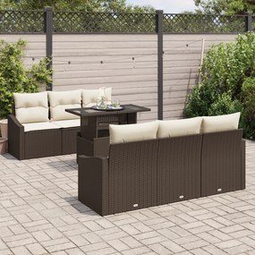 Conjunto de Sofá de Jardim de 7 Peças com Almofadas Castanho em Rattan