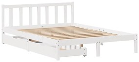 Cama sem colchão 150x200 cm madeira de pinho maciça branco