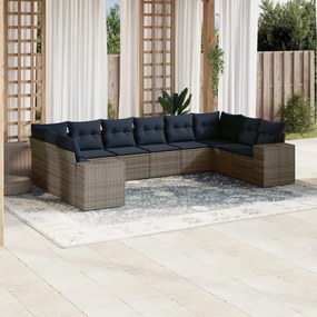 vidaXL 10 pcs conjunto sofás p/ jardim c/ almofadões vime PE cinzento