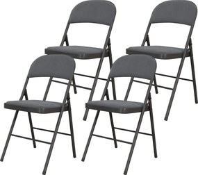 Conjunto de 4 cadeiras dobráveis e portáteis para interior (MESA NÃO INLCUIDA), com assentos e encostos estofados em veludo e estrutura em aço, cinzen