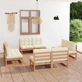 vidaXL 8 pcs conjunto lounge de jardim c/ almofadões pinho maciço