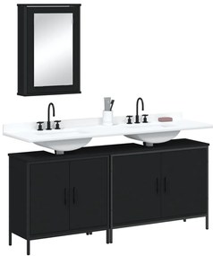 3 pcs conjunto móveis casa de banho derivados de madeira preto