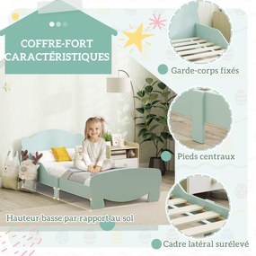 Cama infantil 70 x 140 cm (COLCHÃO NÃO INCLUIDO) com grades de segurança com tema de ursinhos, para meninos e meninas dos 3 aos 6 anos, verde