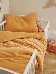 Conjunto de capa de edredon + fronha de almofada, em gaze de algodão Bio*, para bebé ocre