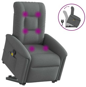 vidaXL Poltrona elevatória de massagens tecido cinzento-escuro