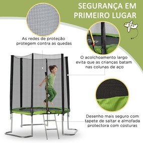 HOMCOM Trampolim de Jardim Ø223cm Trampolim para Crianças Adultos com Superfície de Salto Ø137cm Rede de Segurança Cobertura de Bordas e Escada para Exterior Verde