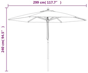 Guarda-sol de jardim com poste de madeira 299x240 cm cor areia