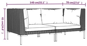 Sofás de jardim com almofadões semicircular 2 pcs vime PE