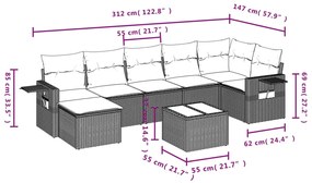 8 pcs conjunto de sofás p/ jardim com almofadões vime PE bege