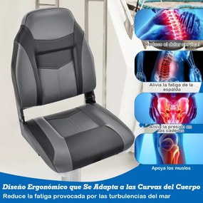 Banco de barco rebatível com encosto alto Almofada almofadada macia Assento de capitão moldado universal 44,5 x 51 x 61 cm Preto