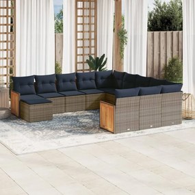 vidaXL 12 pcs conjunto sofás p/ jardim c/ almofadões vime PE cinzento