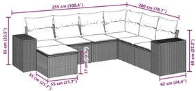 7 pcs conj. sofás jardim com almofadões vime PE cinzento-claro