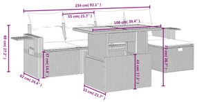 6 pcs conjunto sofás de jardim c/ almofadões vime PE preto