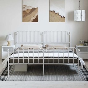 Estrutura de cama com cabeceira e pés 193x203 cm metal branco