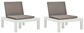 Cadeiras de jardim com almofadões 2 pcs plástico branco