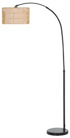 HOMCOM Candeeiro de Pé com Altura Ajustável Ecrã de Juta Interruptor de Pé e Base de Mármore 93x34x144-175 cm Preto e Marrom