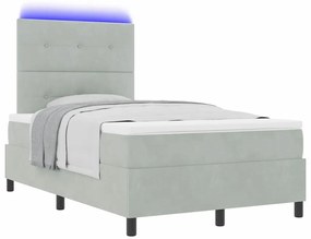Cama Box com Colchão e Luz LED Cinza Claro 120x200 cm Veludo