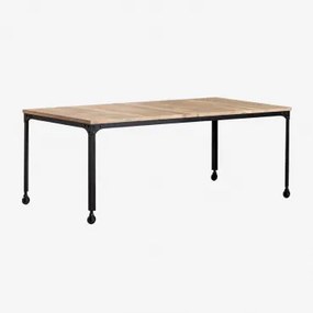 Mesa De Jantar Retangular Com Rodas Em Madeira Reciclada E Aço (200x100 Cm) Nika Preto - Sklum