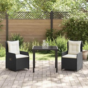 Conjunto de Jantar de Jardim em 3 Peças Preto em Rattan Sintético
