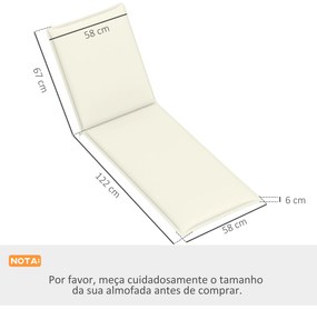 Conjunto de 2 Almofadas para Espreguiçadeira Dobráveis 193x58x6 cm com Correias de Sujeição Creme