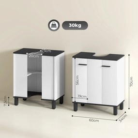 Móvel de Lavatório (NÃO INCLUIDO) com 2 Portas e Prateleira Ajustável para Lavatório com ou sem Pedestal 60x34x70 cm Branco Brilhante