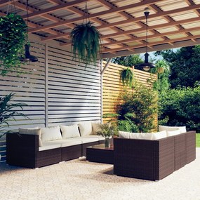 vidaXL 8 pcs conjunto lounge jardim c/ almofadões vime PE castanho
