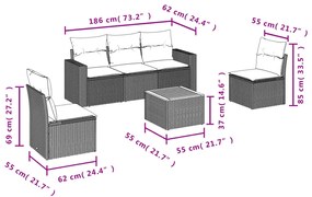 6 pcs conj. sofás jardim c/ almofadões vime PE bege misturado