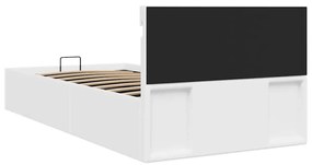 Cama hidráulica c/ arrumação LED 90x200cm couro artifi. branco