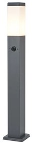 Candeeiro de exterior cinzento escuro com vidro opalino 80cm IP44 com tomada e sensor de movimento - Malios Moderno