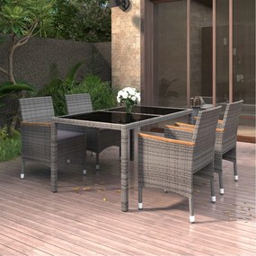 vidaXL 5 pcs conjunto jantar p/ jardim vime PE e vidro temperado cinza