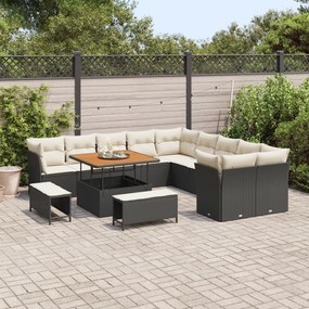 Conjunto de Sofás de Jardim vidaXL 13 Peças com Almofadas Preto Rattan