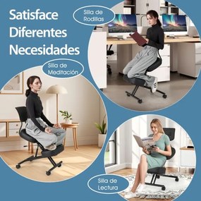 Cadeira escritorio ergonómica com apoio para os joelhos, encosto inclinado e rodas universais bloqueáveis Preto