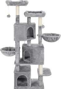 Arranhador de escalada para gatos, 55 x 40 x 164 cm e 3 cavidades cinzento