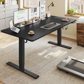 Secretária elétrica ajustável em altura com porta USB-C, 180 x 80 x (72-120) cm Preta