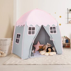 Tenda de brincar infantil Princesa Tenda com tapete antiderrapante com fecho interior de janelas 143 x 100 x 155 cm rosa e cinza