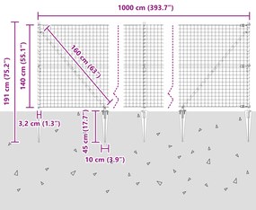 Cerca Euro com 7 Postes de Espeto 1.4x10 m de Aço Galvanizado Verde