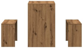 3 pcs conj. mesa jantar/banco deriv. madeira carvalho artisiano