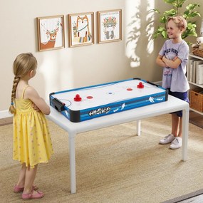 Mesa de hóquei de ar com ventilador potente de 12 V, 2 discos, 2 empurradores, 108 x 50,5 x 10 cm, branco e azul
