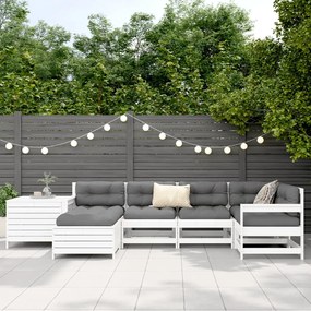7 pcs conjunto de sofás para jardim pinho maciço branco