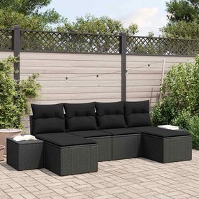 vidaXL Conjunto de Sofá de Jardim de 6 Peças com Almofadas em Rattan Preto