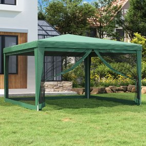 vidaXL Tenda p/ festas c/ 4 paredes laterais em rede 4x4 m PEAD verde