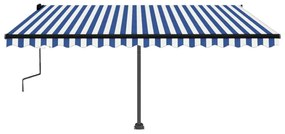 Toldo retrátil manual com LED 450x350 cm azul e branco