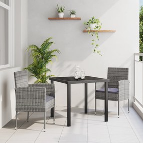 vidaXL Conjunto de Jantar de Jardim de 3 Peças com Almofadas Cinza Rattan PE
